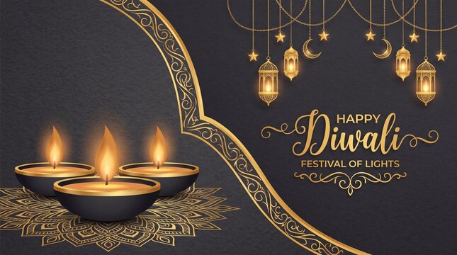 Happy Diwali - festival of lights colorful poster template design with decorative diya lamp. vector illustration.
