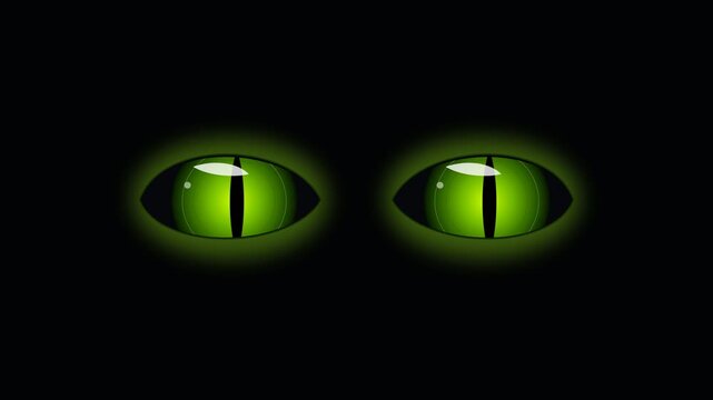 Glowing green cat eyes staring from the darkness
