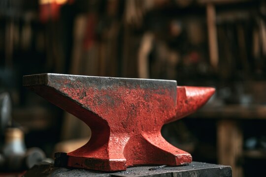 Red anvil rests on sturdy base