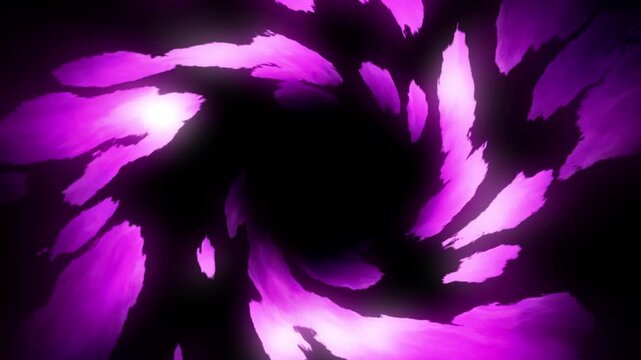 3D abstract purple energy spiral background. Glowing violet flame tunnel motion graphic visual effect. Futuristic dynamic magical portal backdrop.