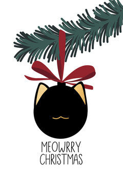Cute black cat Christmas ornament Meowrry Christmas illustration