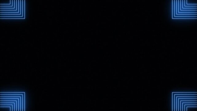 Blue neon light square frame animation looping on black background for streaming overlay. 4K motion graphic video