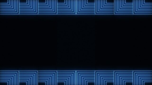 Blue glowing neon lines create a futuristic patterned frame on a dark background. 4K seamless loop