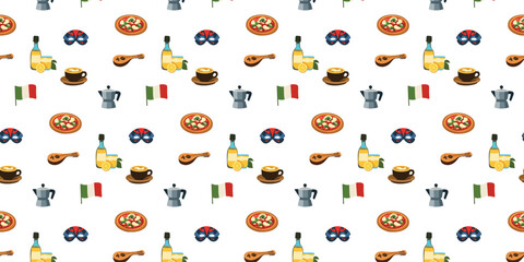 Fototapeta premium Seamless pattern inspired by Italian food and culture