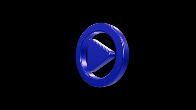 Glossy 3D purple play button icon on black background