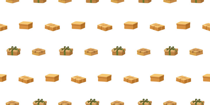 Seamless pattern with kraft cardboard gift boxes
