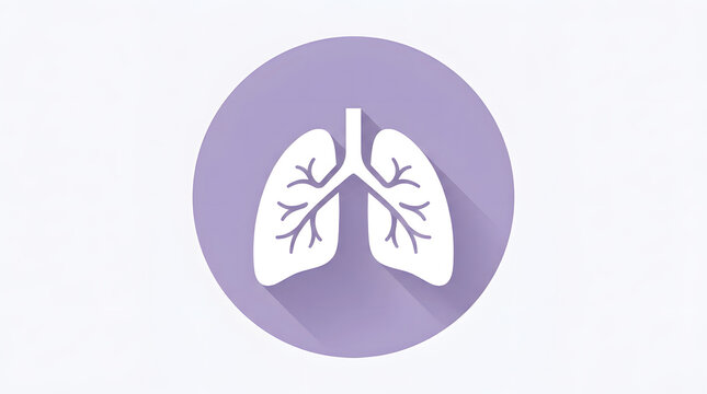 Human lungs illustration inside a purple oval shape on white background
