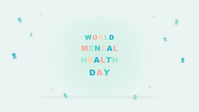 World mental health day typography pattern with teal ribbons