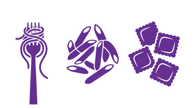 Set of italian pasta icons including spaghetti on fork penne and ravioli dumplings graphic with spaghetti restaurant culinary carbohydrates dumplings gastronomy illustration