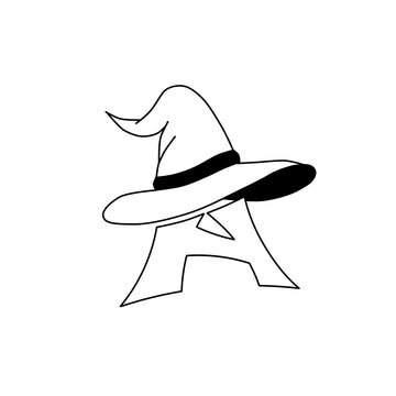 Magical letter A monogram with witch hat illustration.
