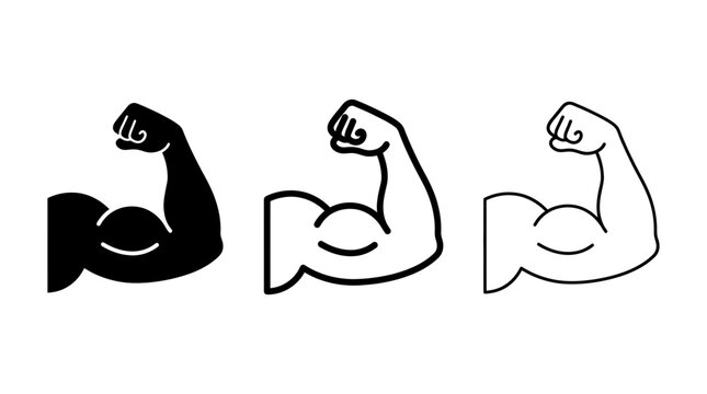 Flexing bicep vector icon set showing strong muscle and fitness symbols