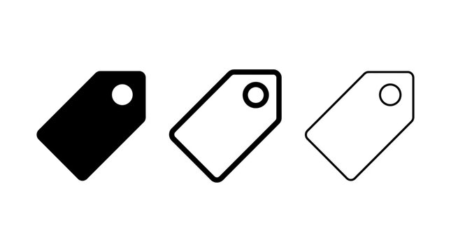 Price tag vector icon set in solid black and outlined styles for retail and commerce design