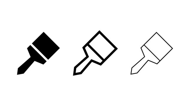 Paint brush vector icon set featuring solid black and outline variations for design projects