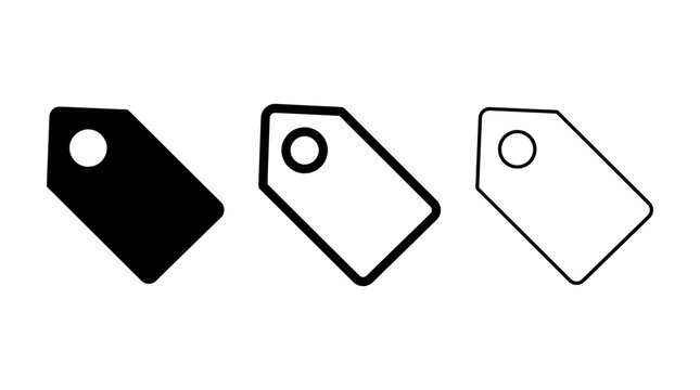 Price tag vector icons set with solid and outline styles for retail and commerce design