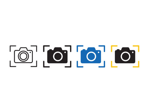 Photography and screenshot icon set in flat and outline styles for photography, capture, focus, shutter, and media.
