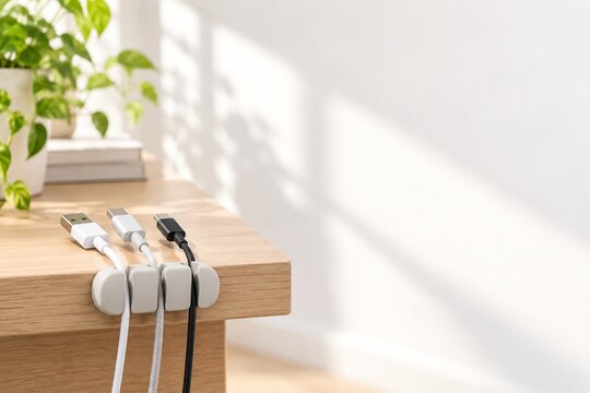 Organized Charging Cables on Desk with Large Copy Space