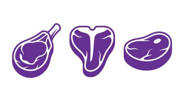 Set of assorted beef steak meat icons featuring lamb chop t-bone steak round cut t bone culinary nutrition barbecue restaurant preparation