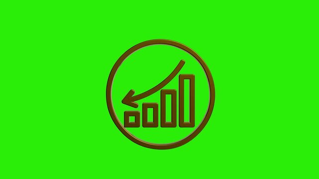 Falling Bar Chart Icon with Downward Arrow on Green Screen