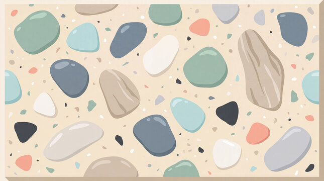 Terrazzo pattern with colorful stones and pebbles in neutral background