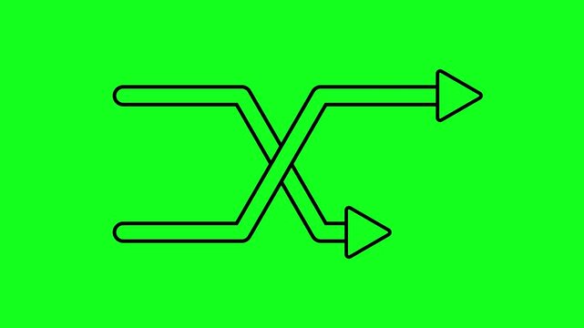 Intersecting black outline arrows animation. HD video with a bright green screen background. Directional sign animation. Seamless loop video.