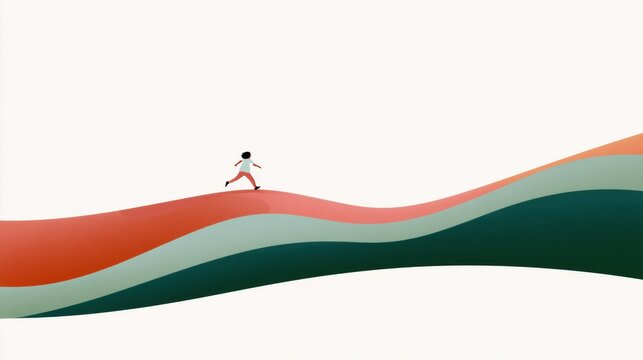 A small child figure bounces back from an obstacle while moving along a colorful path that represents resilience and growth.
