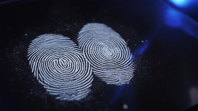 Forensic Investigator Reveals Fingerprint Using UV Light and Powder on Dark Surface for Crime Scene Investigation