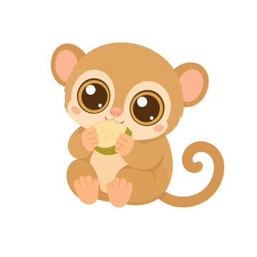 Cute Tarsier Eating Cartoon Clipart