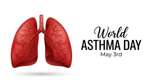 Realistic human lungs illustration with world asthma day typography design