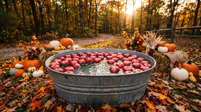 Halloween Apple Bobbing Game Outdoors