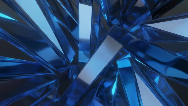Abstract blue crystalline structures radiating outwards with subtle light shifts during a slow zoom