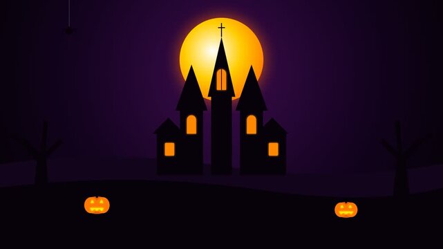 Spooky castle silhouette against full moon for halloween night