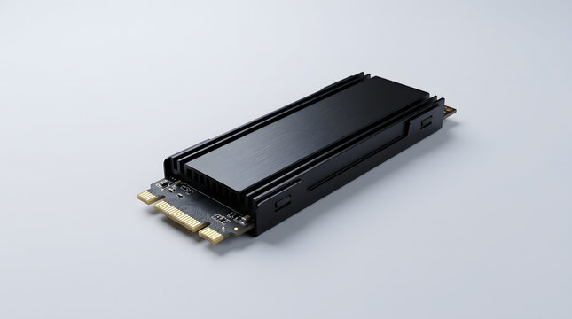Solid state drive black electronic technology storage device isolated modern hardware component fast data transfer cooling sleek design professional
