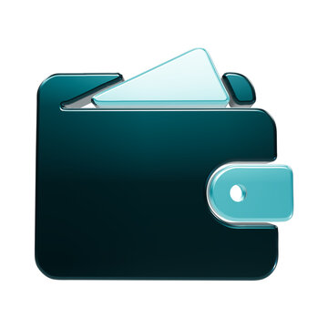 Glossy 3d wallet with inserted card in teal and cyan for digital finance and banking apps