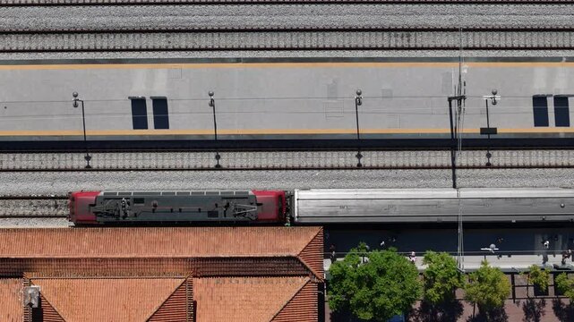 Aerial view of train station in Evora, Portugal.
