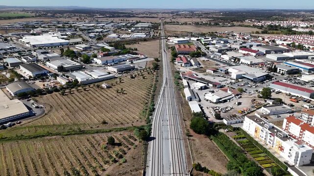 Aerial view of railway track in Evora, Portugal.