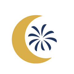 Yellow crescent moon and blue starburst graphic © lerra