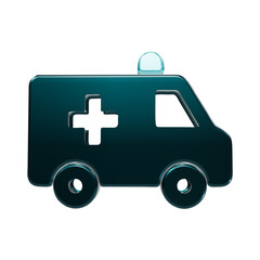 Shiny teal ambulance vehicle with a cross symbol isolated on a plain solid black background © REZAUL