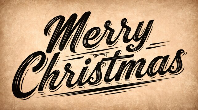 Merry christmas holiday greeting calligraphy lettering typography on parchment