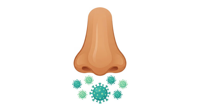 Human nose with airborne germs and viruses floating nearby illustration