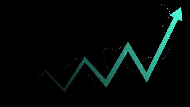 Abstract upward trend graph with glowing arrow line growth progress and rising success animation