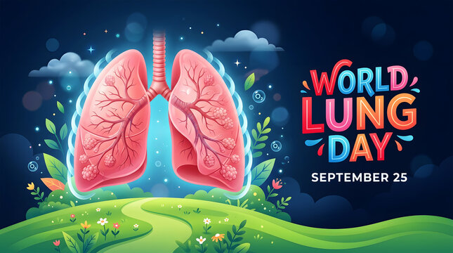 Realistic human lungs illustration with nature background for world lung day