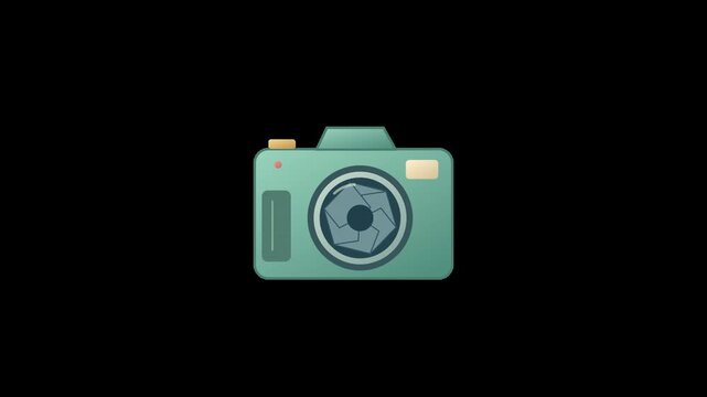 Photo camera with opening and closing aperture animation