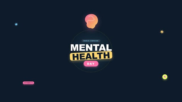World mental health day motion graphic with brain icon