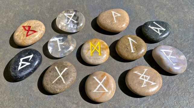 Rune stones displaying elder futhark symbols for divination