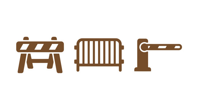 Road construction and traffic management icons featuring barrier temporary fence automated boom gate construction security management temporary roadblock restricted