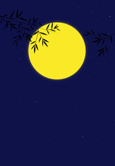Naklejka premium Mid Autumn Festival, Happy Autumn, Yellow Moon, Tree and Night background. Moon Day Festival.