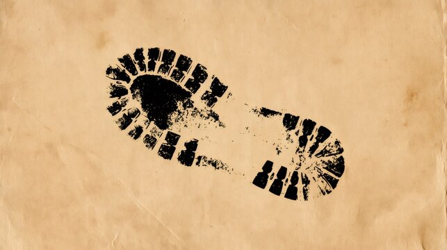 Boot footprint mark on old vintage paper