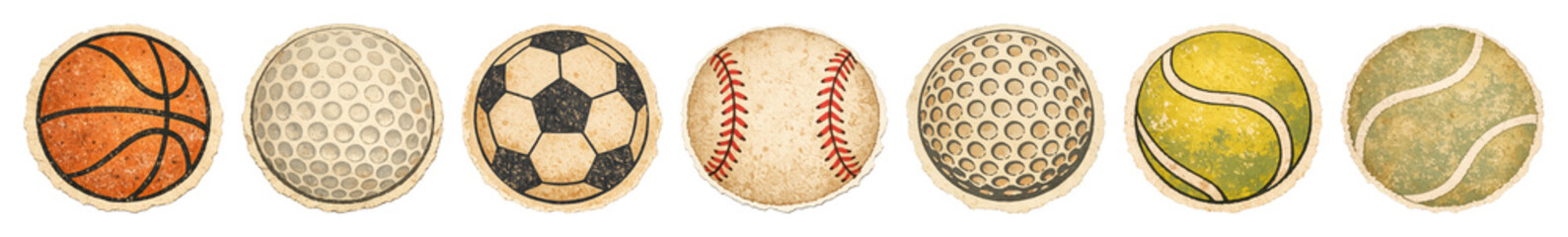 Fototapeta premium PNG Vintage sports balls illustration on transparent background