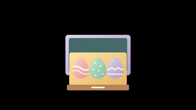 Animated Laptop Displaying Colorful Easter Eggs