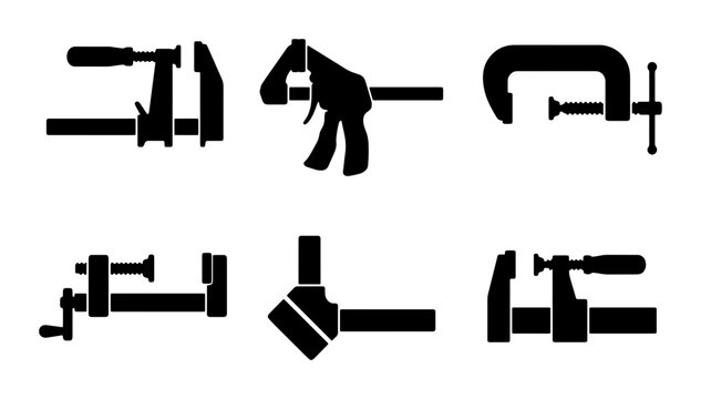 Collection of six different clamp tools silhouettes